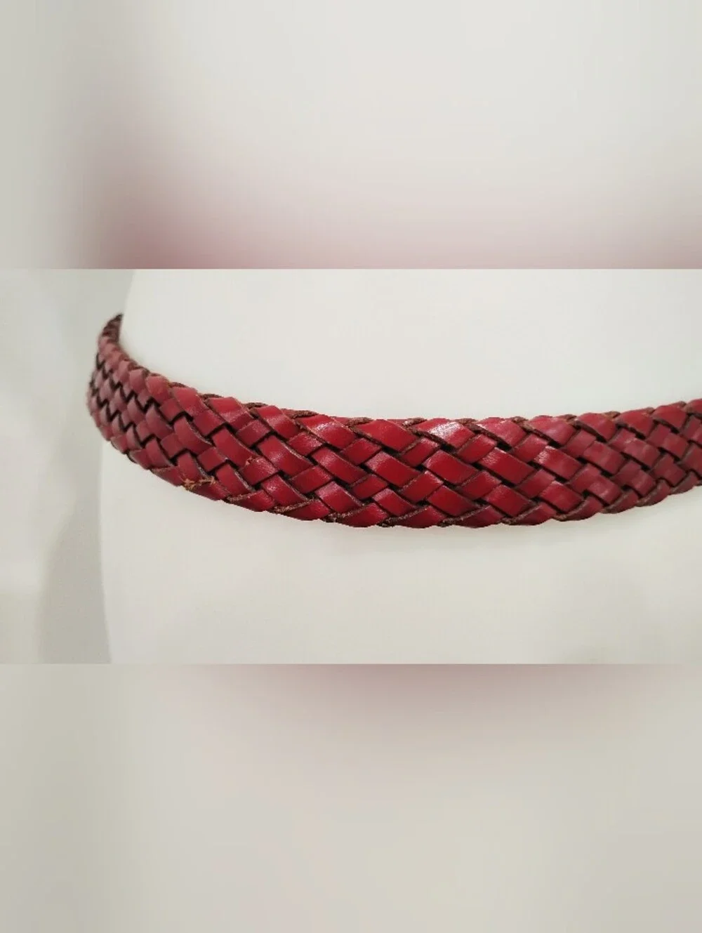 RED WOVEN LEATHER BELT